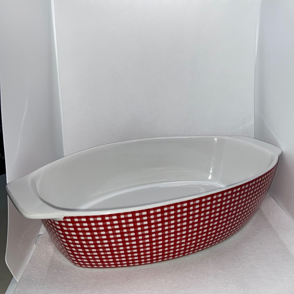Cerutil Stoneware Oven to Table Red White Checkered Casserole Baking Portugal